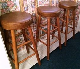 Set of Three Wooden Barstools