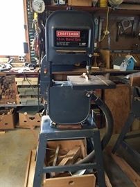 Sears Craftsman 12 in Band Saw
1 hp, 5 in cutting depth capacity, 
Table tilts 0 to 45 degrees right
13" x 13" Work Table