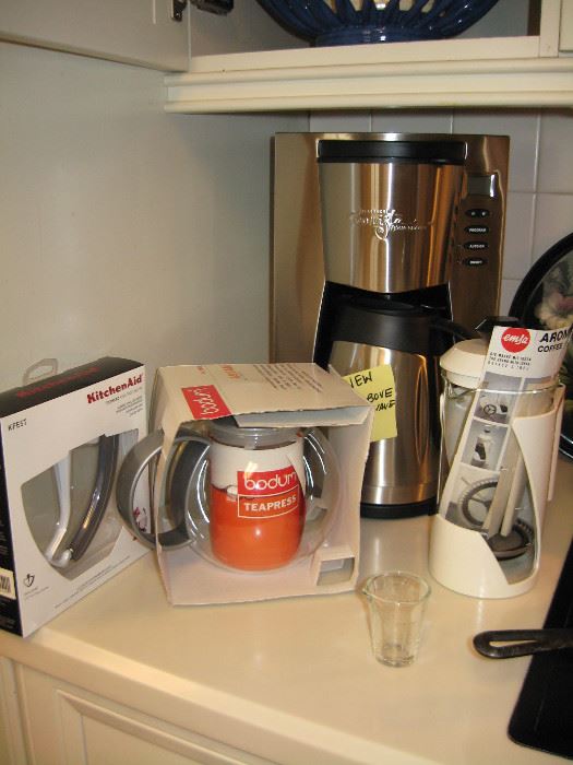 Brand new Bodun tea press, kitchen aid mixer accessory mixing blade, coffee maker and more 