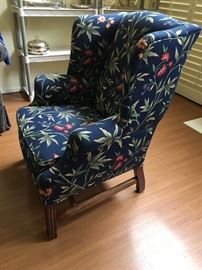 royal blue chair with bamboo pattern