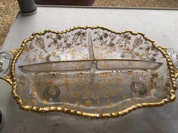 beautiful gold rimmed and underpainted relish tray