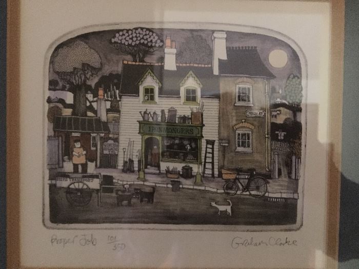 "Proper Job." Limited edition, hand painted etching by British artist Graham Clarke. signed and numbered. 
