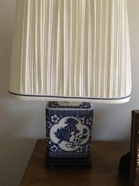 Asian blue china lamp with pleated shade