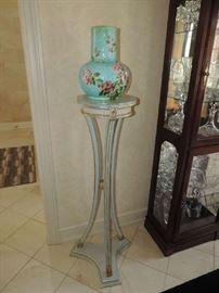 Pair of Painted Stands shown with signed French Art Pottery