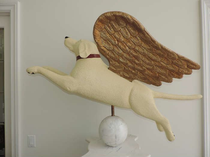 Original STEPHEN HUNECK Flying Dog Sculpture Purchased from his Gallery...this is a LIFE SIZE EXAMPLE - Nationally known wood carver.