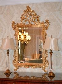 Gilt mirror and lamps