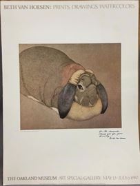 Vintage Gallery Lithograph of "Sally", by Beth Van Hoesen, signed in marker, 20" x 18" Beth VanHoosen (1926-2010), was active and lived in California and Ohio. Is known for printmaking, portraiture, animal, still life, and nudes.
