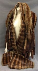 Antique Red Fox fur accessories, including taxidermy scarf, silk-lined stole w/ embroidered tassels, & trim pieces
