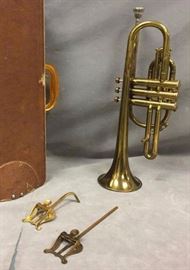Vintage Collegiate Colton Elkhorn coronet, w/ original carrying case & (2) music sheet clips, 17" length

