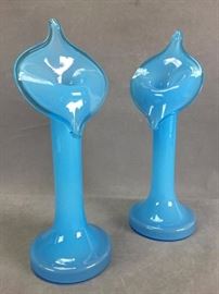 Pair of Czechoslovakia Jack in the Pulpit art glass vases, marked "Czechoslovakia", height 10", diameter 3.5"
