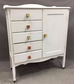 Vintage 1920s Child's Chifforobe, w/ letter block drawer pulls & dovetail design, 45.5" tall x 37.5" wide x 16" deep
