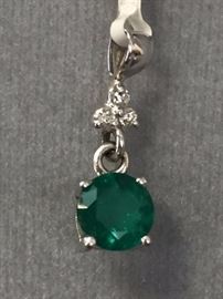 14kt White Gold Emerald & Diamond Pendant, 0.6g, (emerald 0.55ct, diamonds 0.05ct), AIG appraisal of $765.00 available upon purchase. All credit card purchases will be manually verified prior to shipment.
