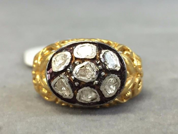Silver & Gold Diamond Cluster Ring, 6.6g, (diamonds 0.38ct), AIG appraisal of $1,145.00 available upon purchase. All credit card purchases will be manually verified prior to shipment.

