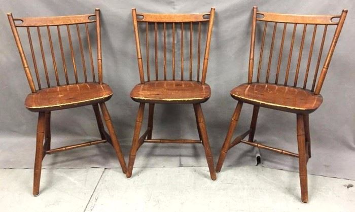(3) Vintage Stickley Spindle back chairs, marked "Stickley, Fayetteville Syracuse", 33" tall x 18" wide x 16" deep
