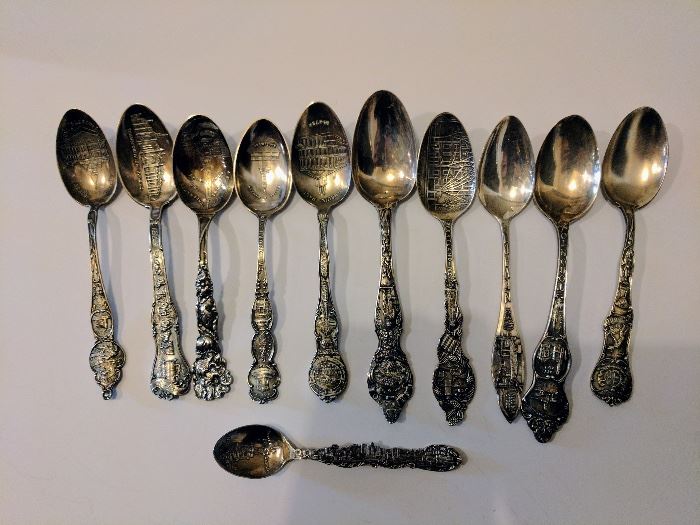 Set of 11 Sterling souvenir spoons