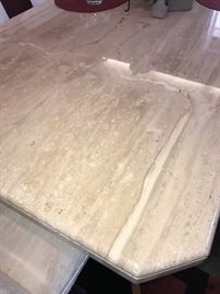 GORGEOUS STONE AND MARBLE VENEER LONG DINING TABLE WITH CHAIRS - 78"LONG X 39"WIDE X 29.5”TALL