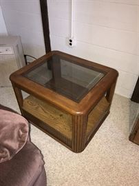 GLASS AND WOOD SIDE TABLE
