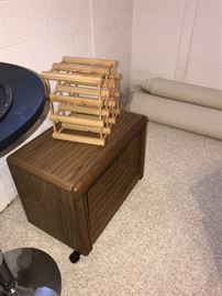 WINE HOLDER ATOP ROLLING SIDE TABLE