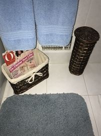 WICKER BASKETS AND TAILET PAPER HOLDER