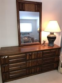 SOLID WOOD DRESSER WITH MIRROR- 64"LONG X 18.5"DEEP X 30"TALL