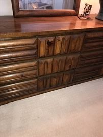 SOLID WOOD DRESSER WITH MIRROR- 64"LONG X 18.5"DEEP X 30"TALL