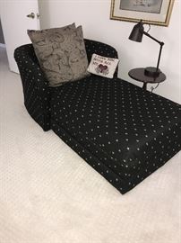 BLACK AND WHITE POLKA-DOT CHASE LOUNGE- 66"LONG X 31"WIDE X 27.5"TALL