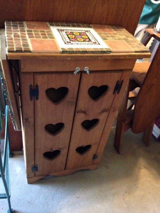 #21 oak heart door cabinet w tile top $75 