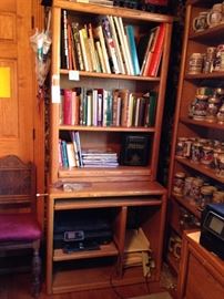 #8 oak desk w pull out key board and bookcase $175 34x18x78 