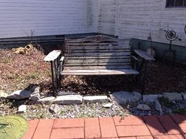 #74 wood glider with metal base "as is" $75
sorry the metal items in the background is not for sale! it has blue tape on it.. I hate it too.