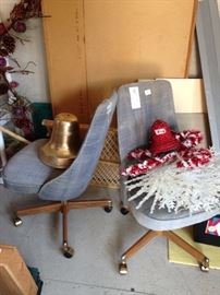 #72 (2) blue chairs on wheels swivel $15 ea