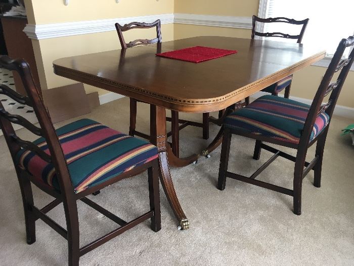 Mahogany Table with inlay double pedestal