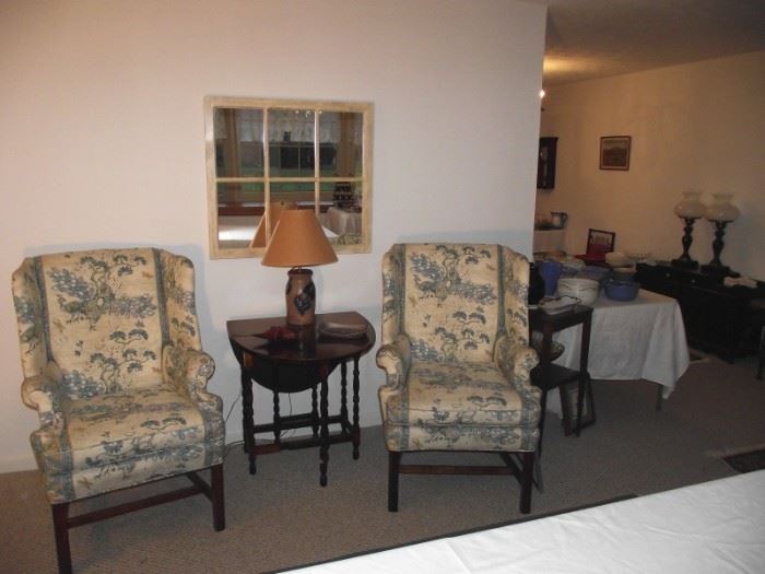 Pair of wing back chairs and a beautiful drop leaf gate leg table