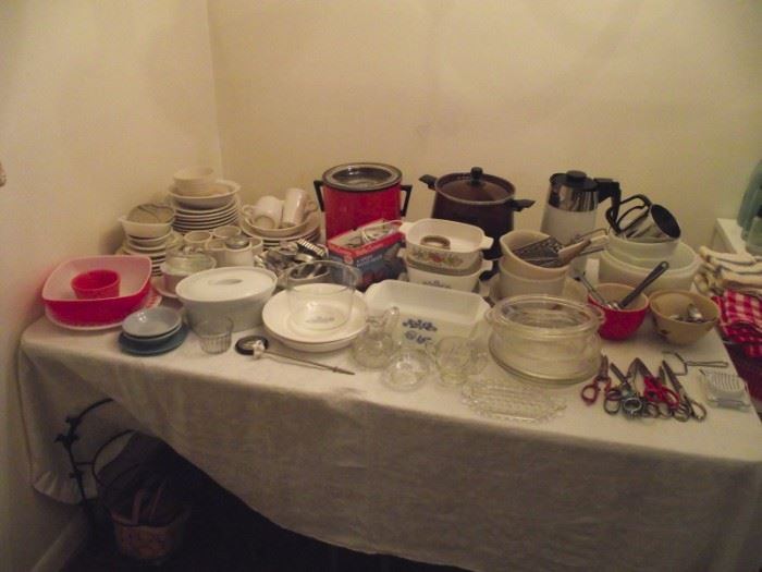Corning Ware Percolator and serving pieces, Pyrex, crock pots