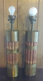 mid century lamps, wood/brass