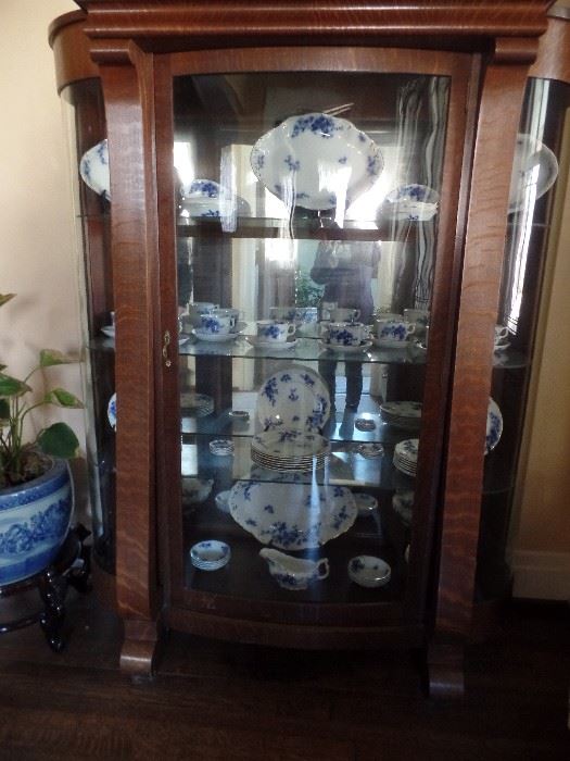 Antique china cabinet FILLED WITH W. H. Grindley ANTIQUE FLOW BLUE
