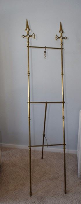 19th  C.,  French  Brass  Easel,  with  ax  form  finials  