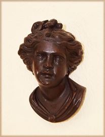 19th  c,  carved  oak  bust  of  woman  9”h  x  6”  w  x  4”d  