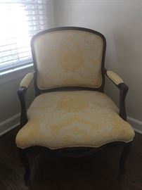 $200 French style bergere arm chair with toile upholstery