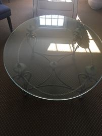 $175 Glass and metal coffee table