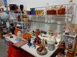 Vintage Tobacco Holder Man & Woman Set; Red Wing Commemorative Crock; Misc Salt & Pepper Sets; Spun Aluminum Tumbler Set.