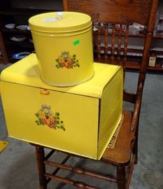 Vintage Metal Bread Box with Canister Set