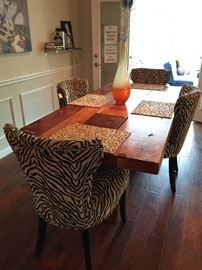 "Montana" Block Base Wood Dining Table 82" with Zebra Print Chairs Sold Separately.
