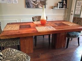 "Montana" Block Base Wood Dining Table 82" with Zebra Print Chairs Sold Separately.