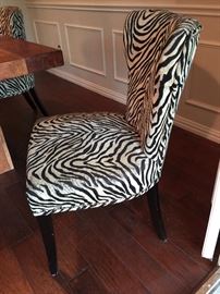 "Montana" Block Base Wood Dining Table 82" with Zebra Print Chairs Sold Separately.