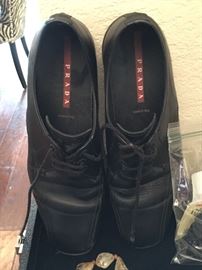 Prada Mens Black Leather Shoes 10/10.5.