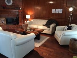 Contemporary White Leather Sofas & Chair.