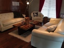 Contemporary White Leather Sofas & Chair.