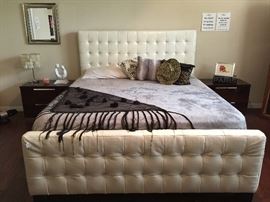 King Tufted Leather Bed Frame with mattress.