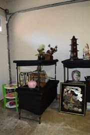 Decorator Table, Metal & Glass Stand, Vase