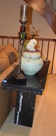 Marble table and vase and candle